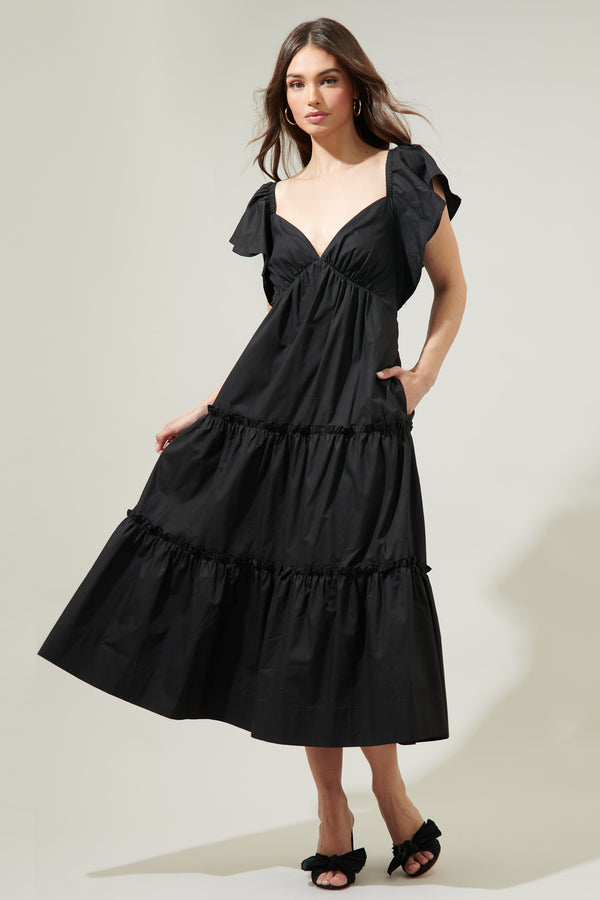 sugarlips Petaluma Poplin Flutter Sleeve Midi Dress