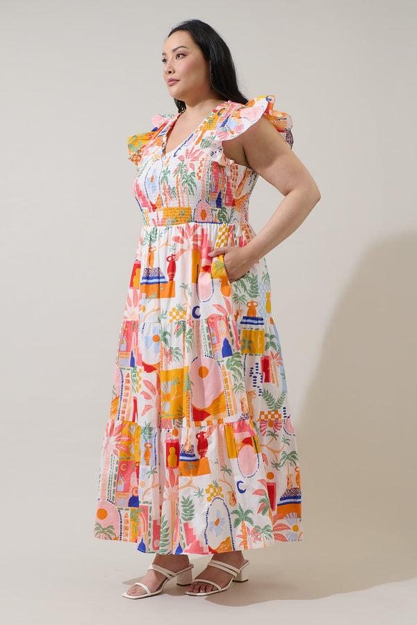 Sugarlips Petrolia Town Sunfire Tiered Midi Dress Curve