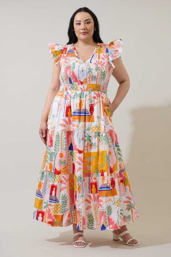 sugarlips Petrolia Town Sunfire Tiered Midi Dress Curve