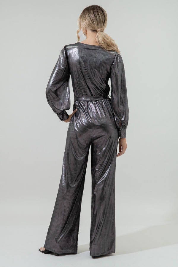 Sugarlips Pewter Metallic Rib Lurex Balloon Sleeve Jumpsuit