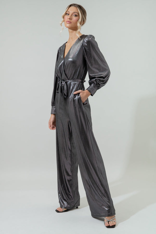 Sugarlips Pewter Metallic Rib Lurex Balloon Sleeve Jumpsuit