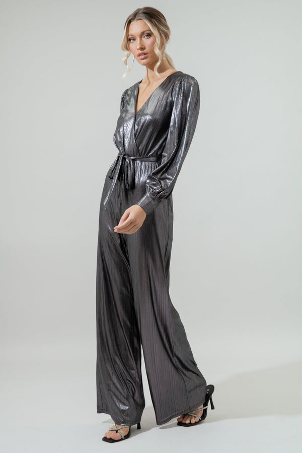 Sugarlips Pewter Metallic Rib Lurex Balloon Sleeve Jumpsuit
