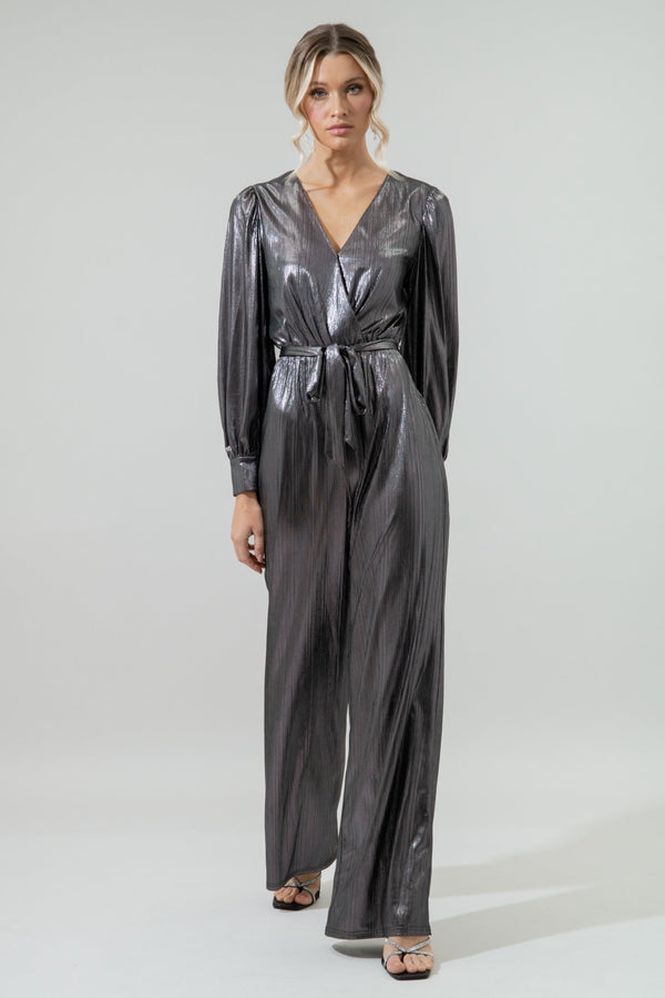 sugarlips Pewter Metallic Rib Lurex Balloon Sleeve Jumpsuit