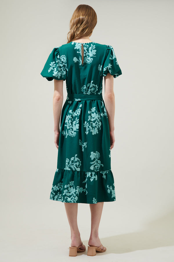 Sugarlips Piney Jacobean Palomino Bubble Sleeve Midi Dress