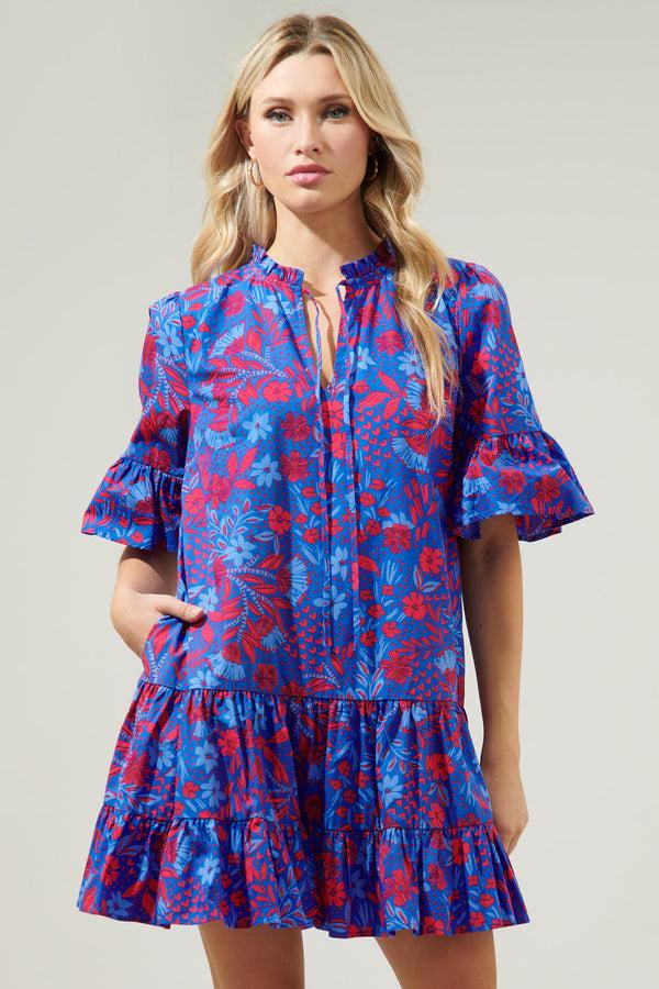 Sugarlips Plumcot Floral Auggie Bell Sleeve Shift Dress