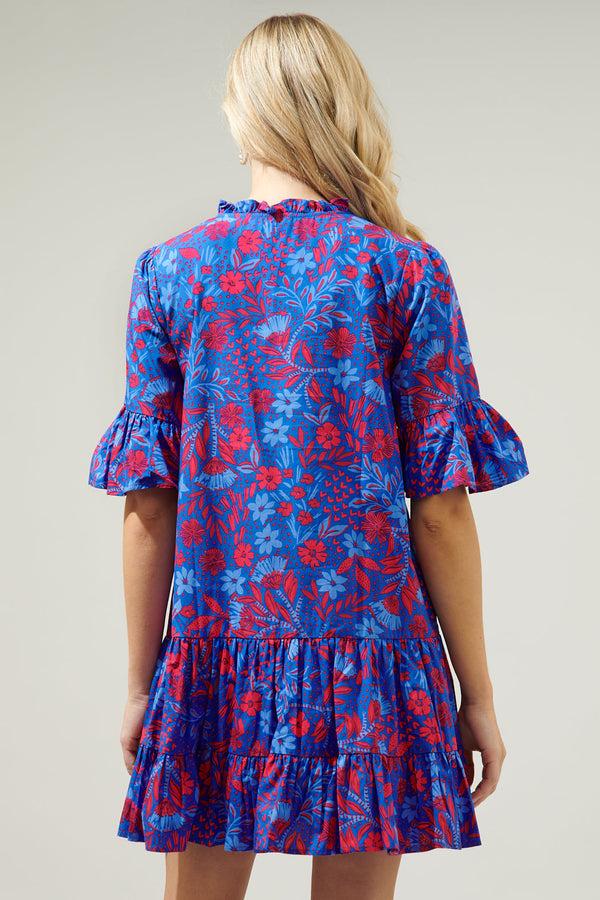 Sugarlips Plumcot Floral Auggie Bell Sleeve Shift Dress