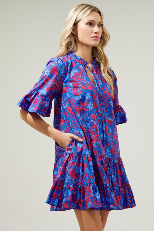 Sugarlips Plumcot Floral Auggie Bell Sleeve Shift Dress