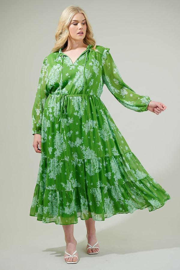 Sugarlips Polare Floral Kristen Tiered Midi Dress Curve