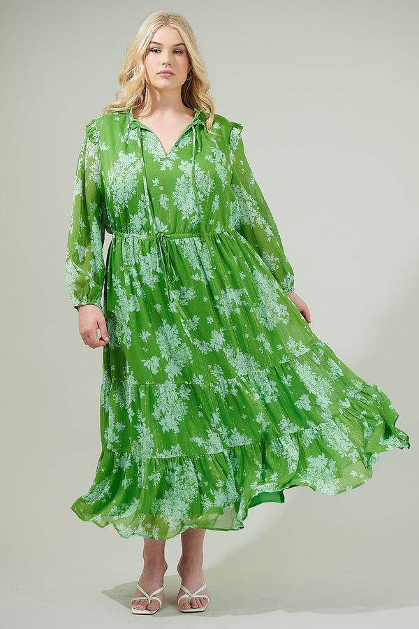 sugarlips Polare Floral Kristen Tiered Midi Dress Curve