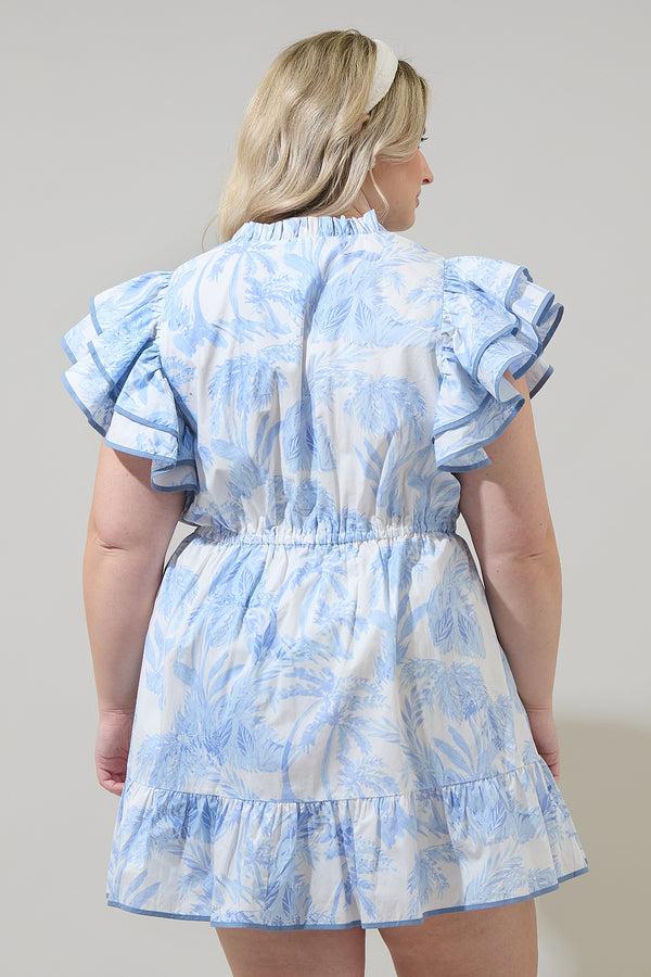 Sugarlips Poly Leaf Alina Ruffle Shift Mini Dress Curve