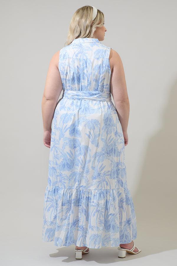 Sugarlips Poly Leaf Cileah Collared Maxi Dress Curve