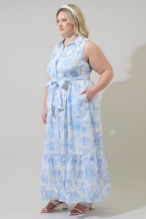 Sugarlips Poly Leaf Cileah Collared Maxi Dress Curve