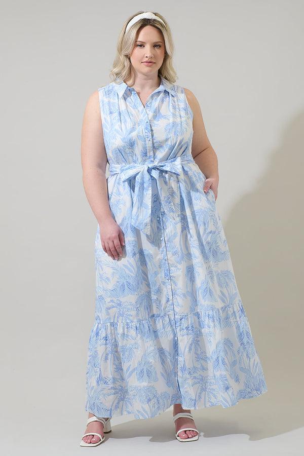 sugarlips Poly Leaf Cileah Collared Maxi Dress Curve