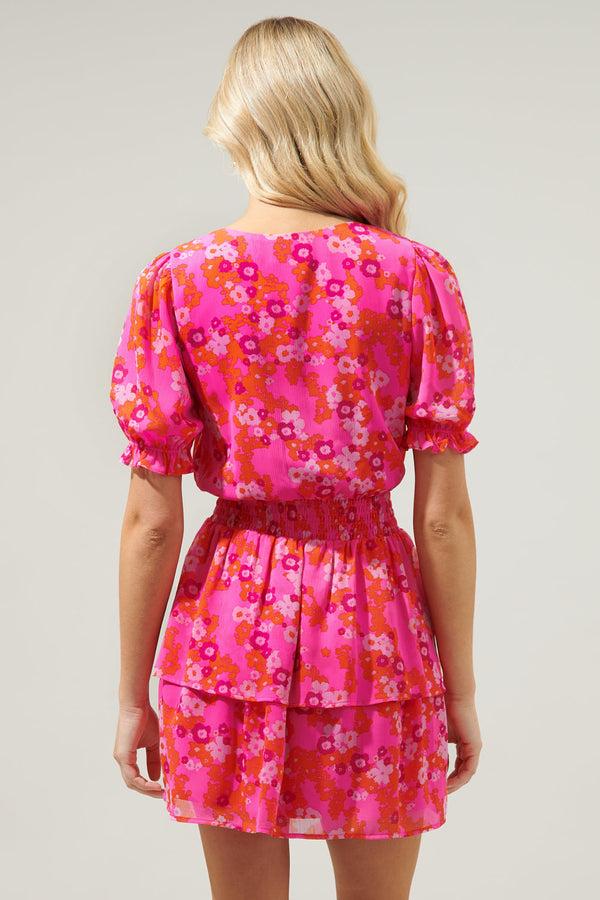 Sugarlips Poppy Punch Amina Surplice Ruffle Mini Dress