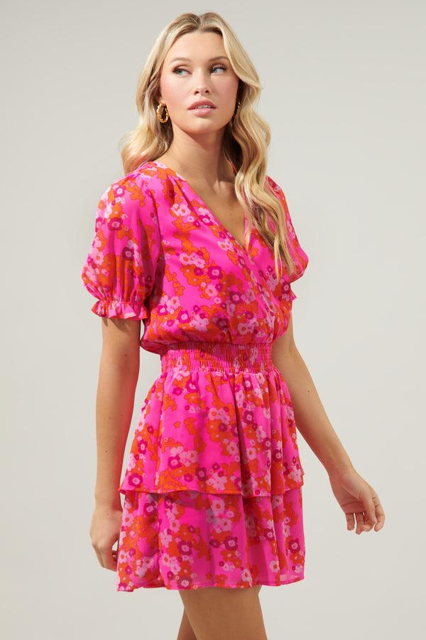 Sugarlips Poppy Punch Amina Surplice Ruffle Mini Dress