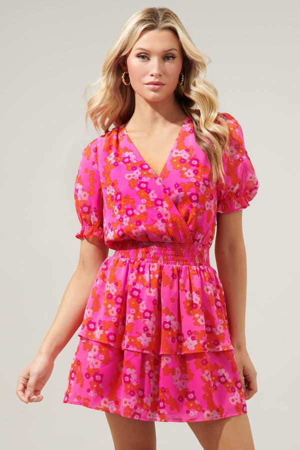 sugarlips Poppy Punch Amina Surplice Ruffle Mini Dress
