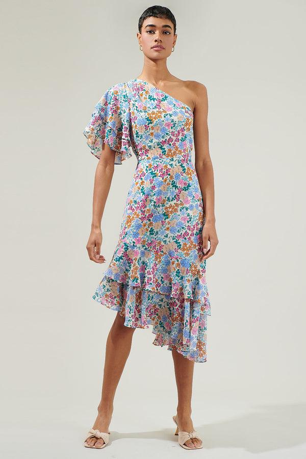 Sugarlips Posy Blossom One Shoulder Asymmetrical Dress