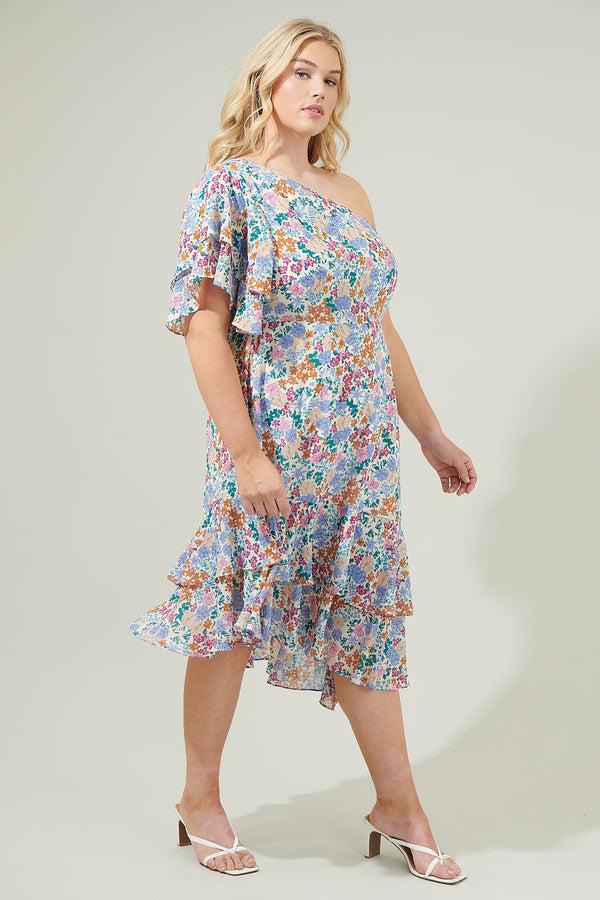 Sugarlips Posy Blossom One Shoulder Asymmetrical Dress Curve