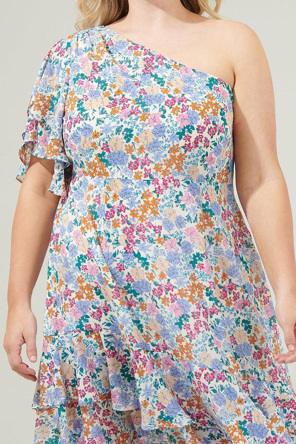 Sugarlips Posy Blossom One Shoulder Asymmetrical Dress Curve