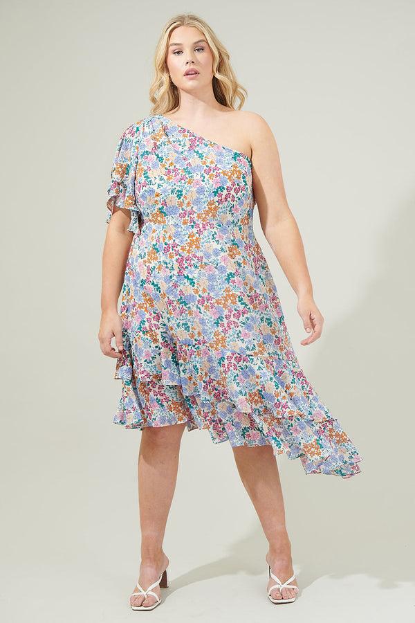 sugarlips Posy Blossom One Shoulder Asymmetrical Dress Curve
