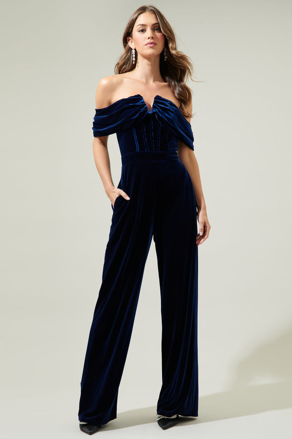 Sugarlips Power Of Love Velvet Off The Shoulder Jumpsuit