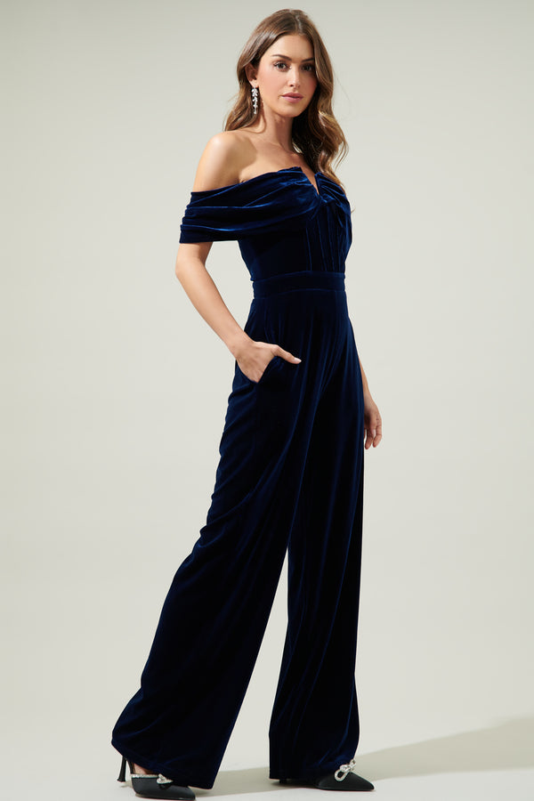 Sugarlips Power Of Love Velvet Off The Shoulder Jumpsuit