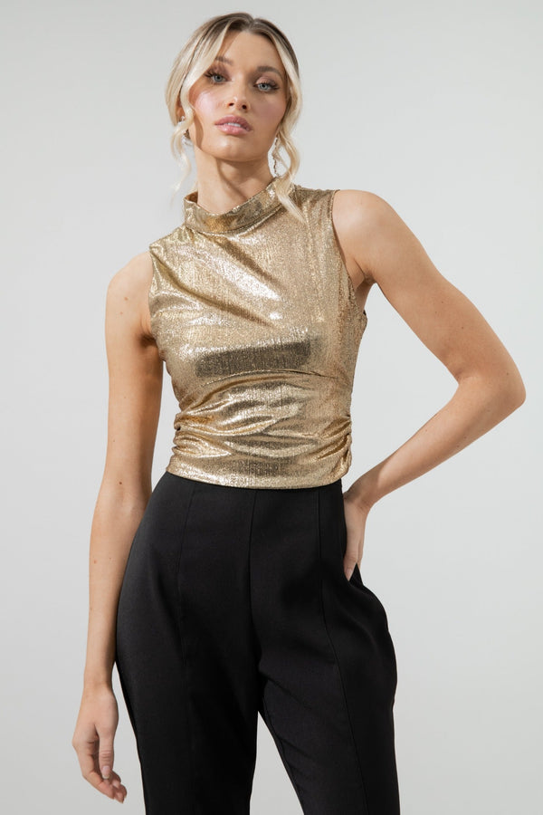 sugarlips Primadonna Liquid Gold Tie Back Cropped Tank