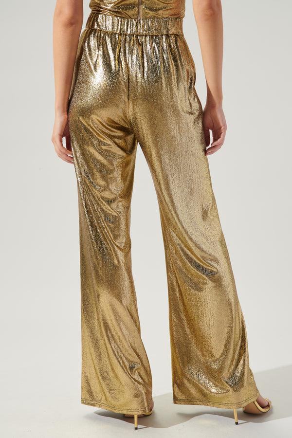 Sugarlips Primadonna Pintuck Wide Leg Liquid Gold Pants