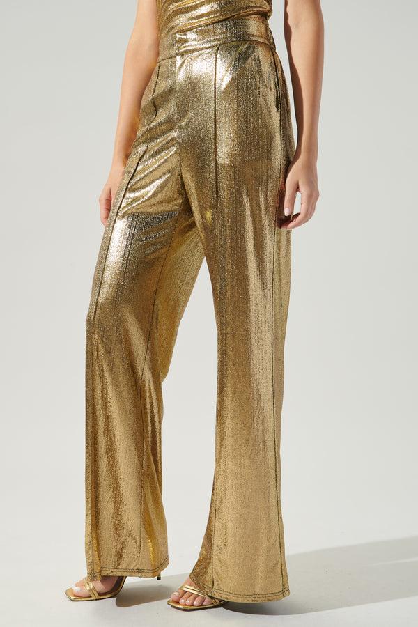 Sugarlips Primadonna Pintuck Wide Leg Liquid Gold Pants