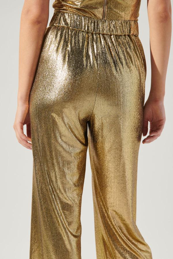 Sugarlips Primadonna Pintuck Wide Leg Liquid Gold Pants