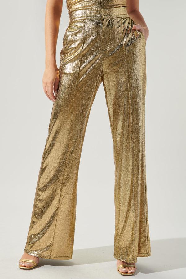 sugarlips Primadonna Pintuck Wide Leg Liquid Gold Pants