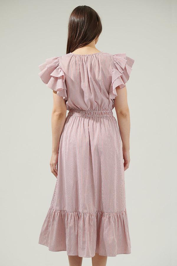 Sugarlips Priscilla Striped Jelina Ruffle Sleeve Midi Dress