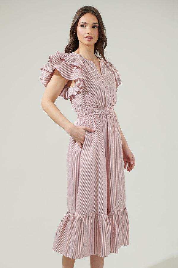 Sugarlips Priscilla Striped Jelina Ruffle Sleeve Midi Dress