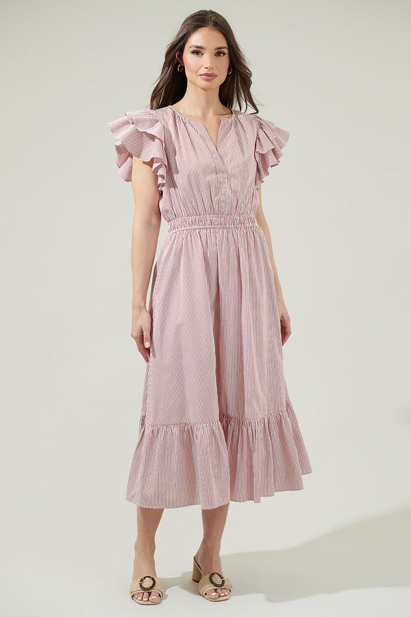 Sugarlips Priscilla Striped Jelina Ruffle Sleeve Midi Dress