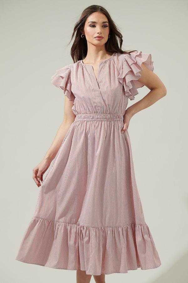 sugarlips Priscilla Striped Jelina Ruffle Sleeve Midi Dress