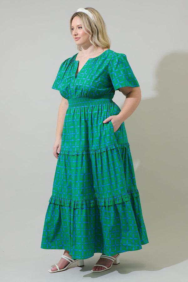 Sugarlips Prism Play Palmer Poplin Tiered Maxi Dress Curve