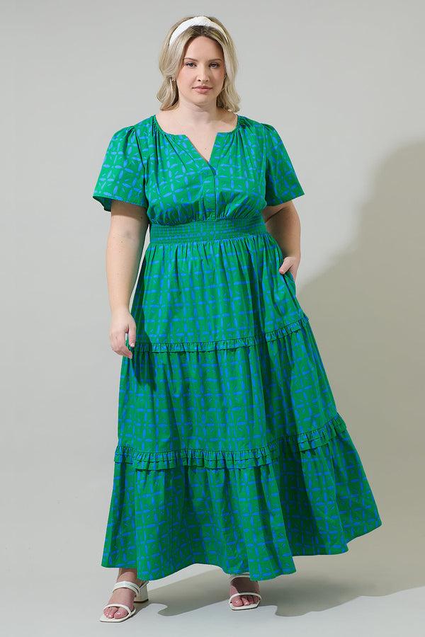 sugarlips Prism Play Palmer Poplin Tiered Maxi Dress Curve