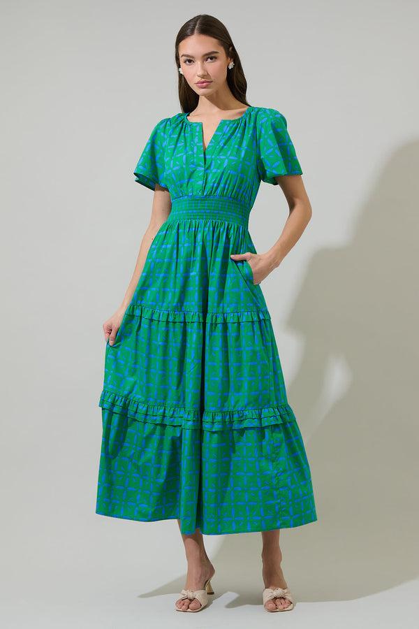 sugarlips Prism Play Palmer Poplin Tiered Maxi Dress