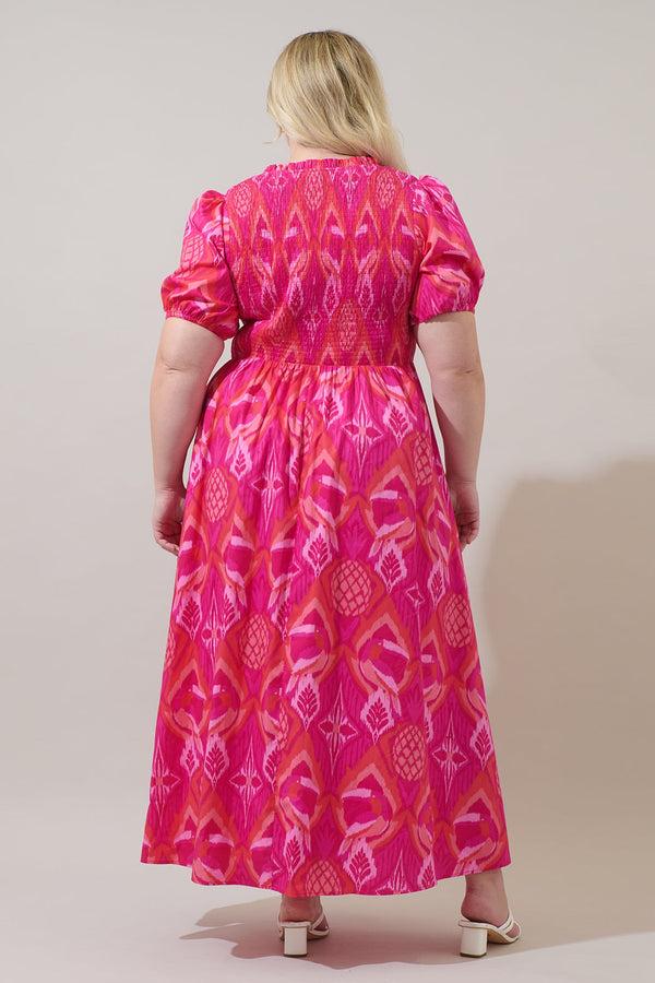 Sugarlips Prissa Ikat Brenty Smocked Midi Dress Curve