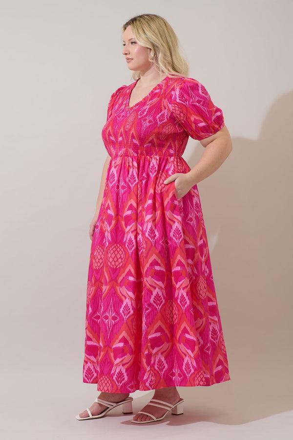 Sugarlips Prissa Ikat Brenty Smocked Midi Dress Curve
