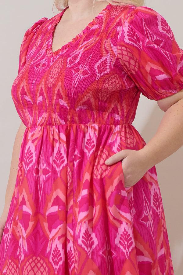 Sugarlips Prissa Ikat Brenty Smocked Midi Dress Curve