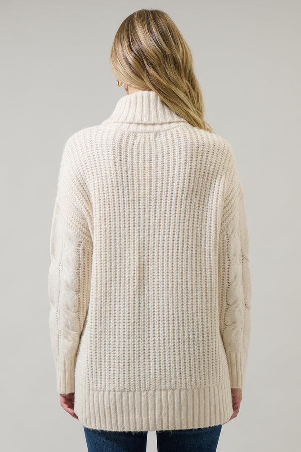 Sugarlips Quarry Cable Knit Turtleneck Tunic Sweater