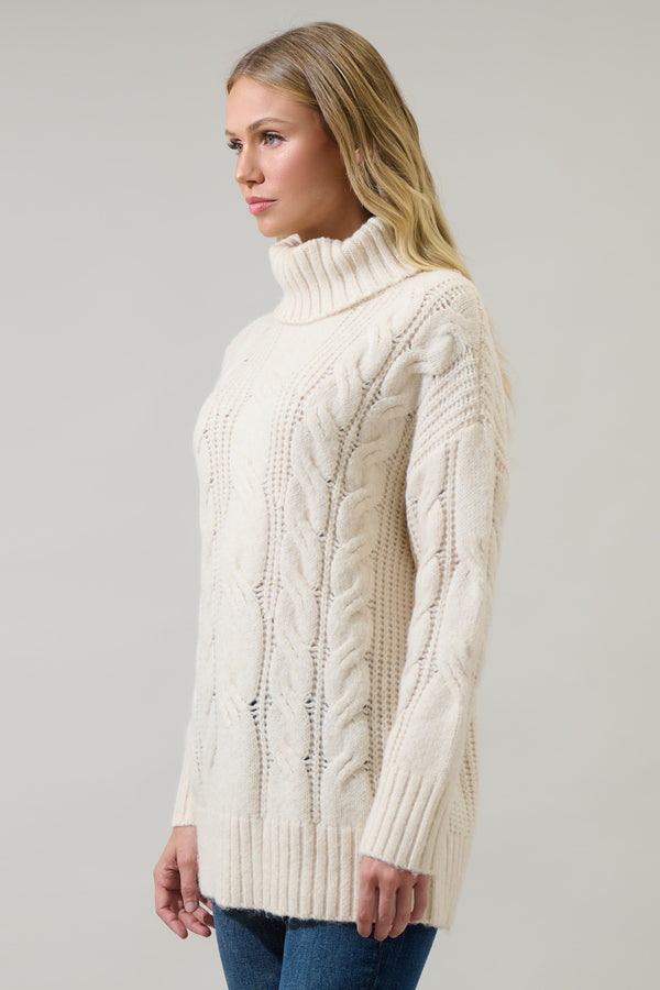 Sugarlips Quarry Cable Knit Turtleneck Tunic Sweater