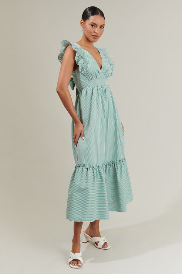 Sugarlips Quiana Striped Avila Poplin Tie Back Midi Dress