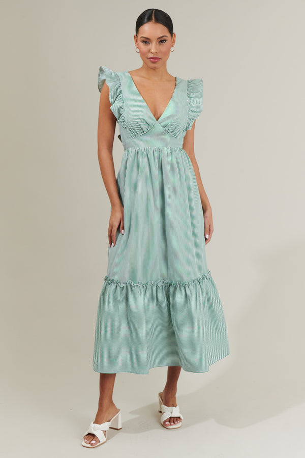 sugarlips Quiana Striped Avila Poplin Tie Back Midi Dress