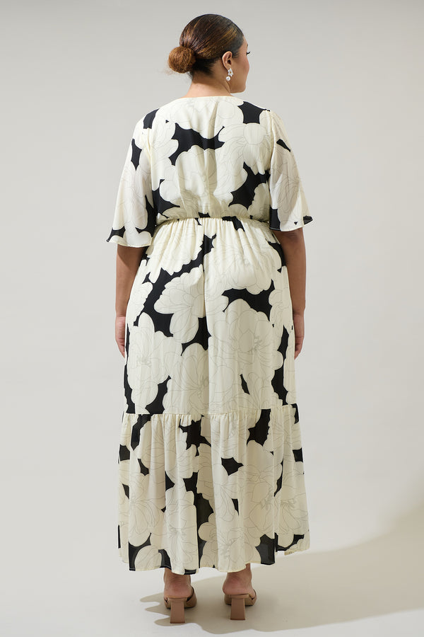 Sugarlips Quinsy Floral Pismo Button Down Flutter Maxi Dress Curve
