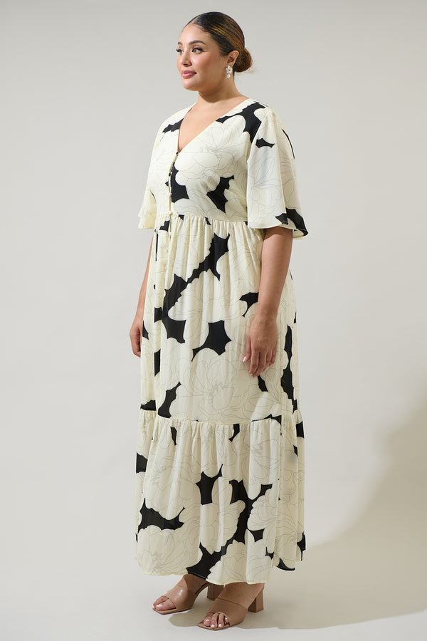 Sugarlips Quinsy Floral Pismo Button Down Flutter Maxi Dress Curve