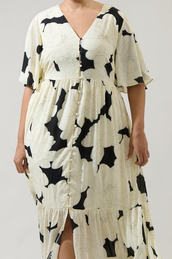 Sugarlips Quinsy Floral Pismo Button Down Flutter Maxi Dress Curve