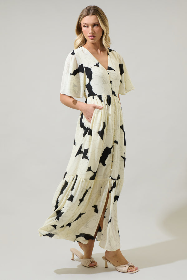 Sugarlips Quinsy Floral Pismo Button Down Flutter Maxi Dress