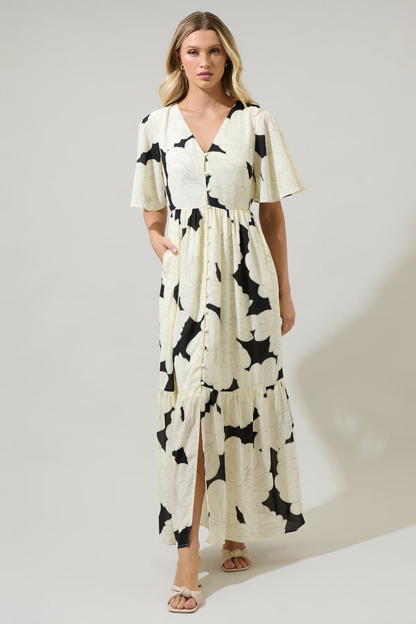 sugarlips Quinsy Floral Pismo Button Down Flutter Maxi Dress